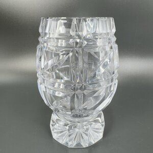 Vintage 1960s Clear Crystal Glass Vase Heavy Diamond Cut Bottom Vase Decorative